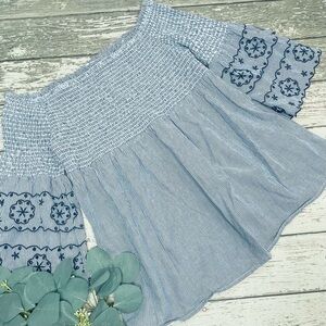 Beachlunchlounge Stripe Off The Shoulder Bell Sleeve Top